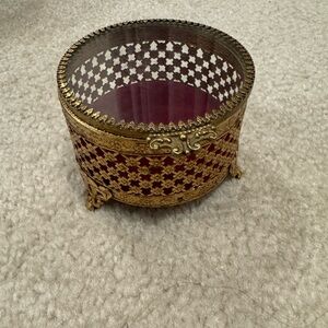 Bronze/Gold Red Round Trinket Box